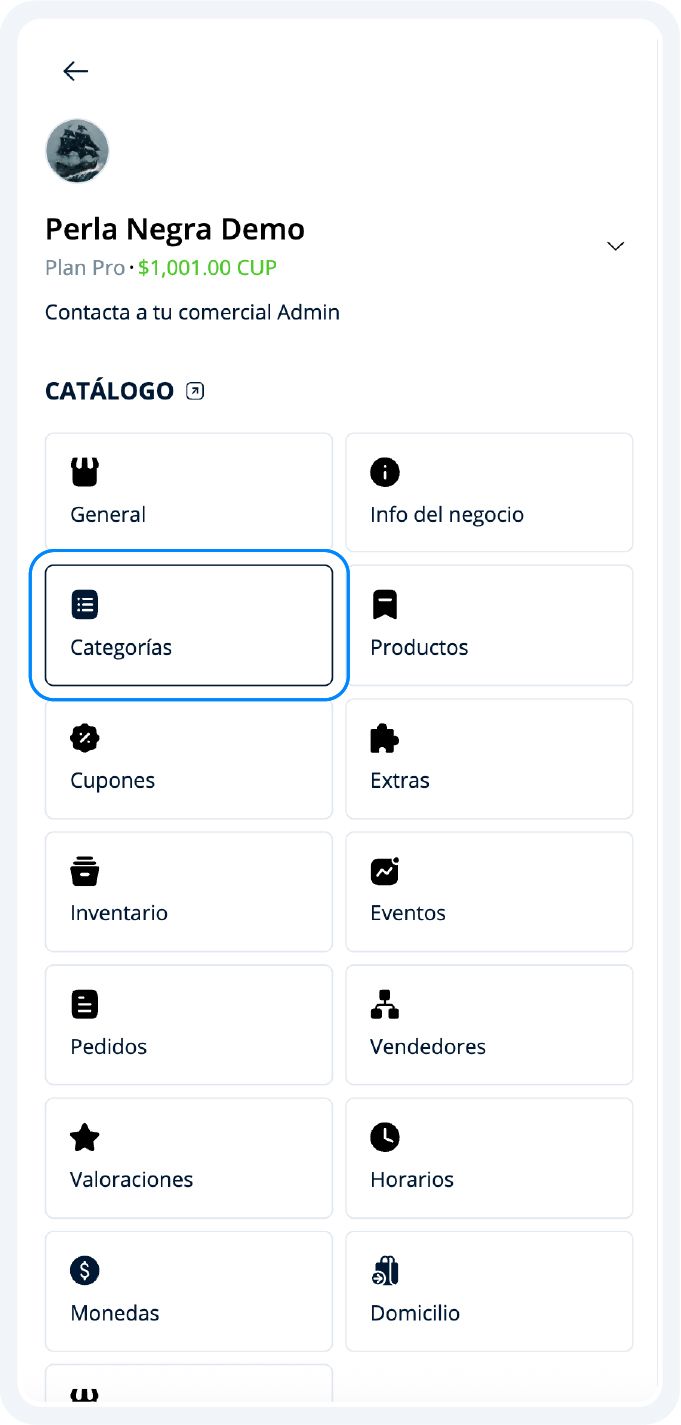 Sección Categorías