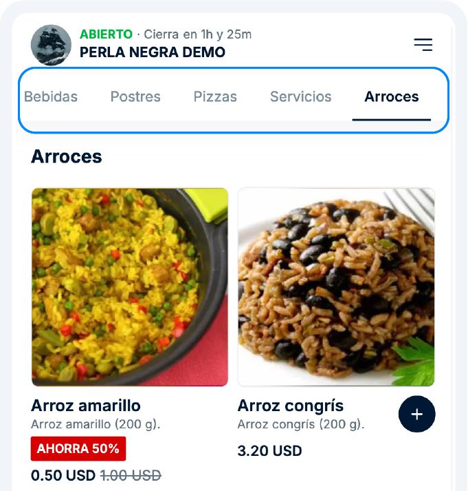 Listado de categorías