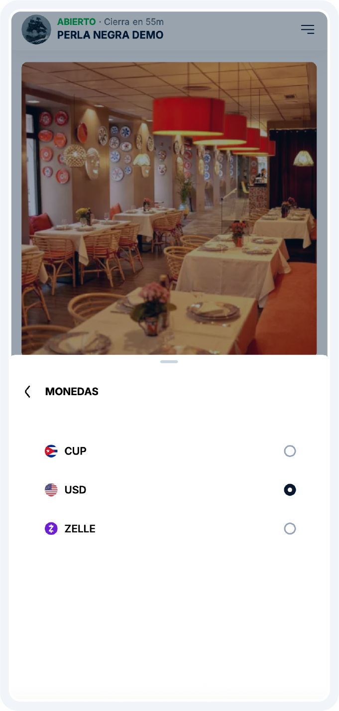 Menú de cambio de monedas