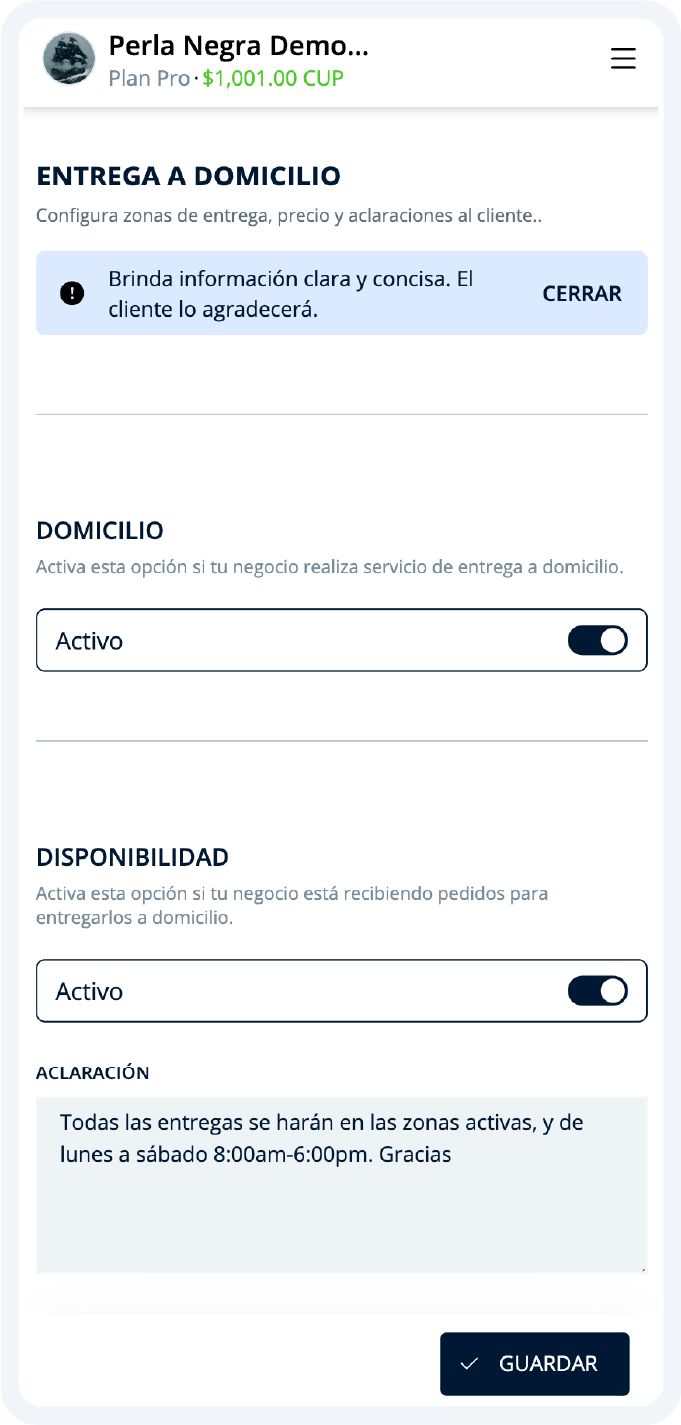 Opciones de entrega a domicilio