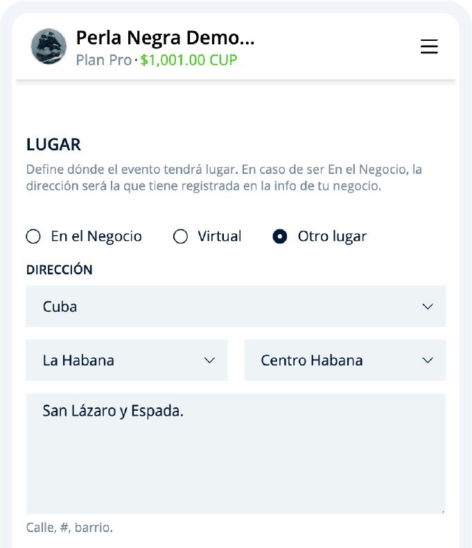 Evento en otro lugar