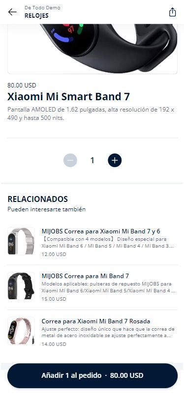 Ejemplo de producto relacionado, mi band y correas