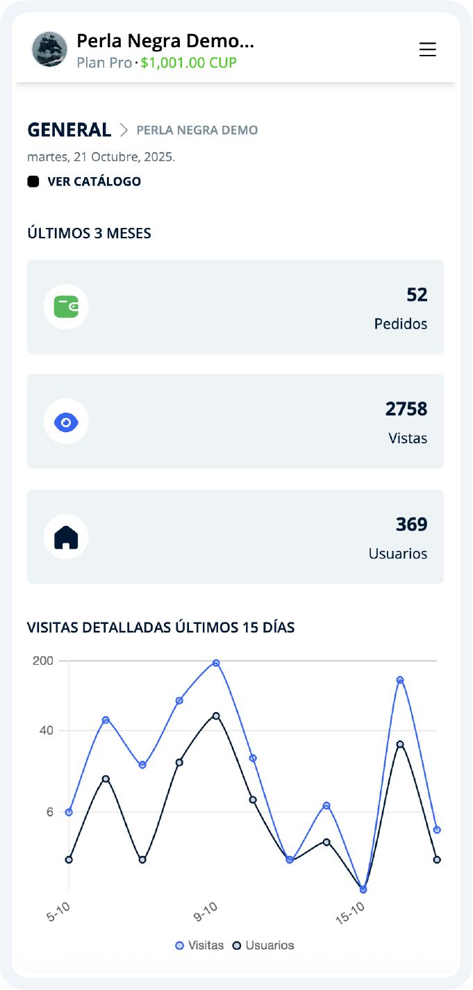pantalla resumen del negocio