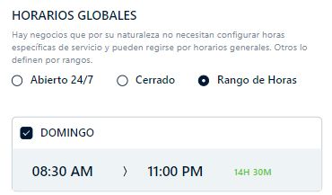 rango de horarios