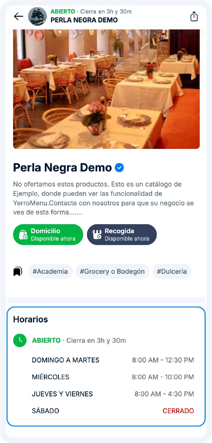 Detalles del horario