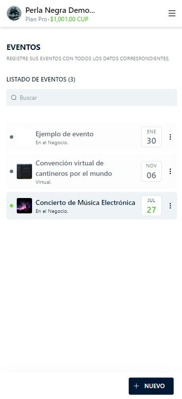 Listado de eventos