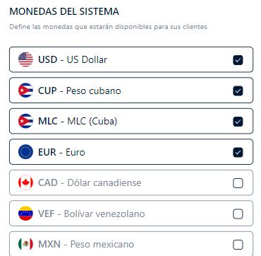 Monedas del sistema