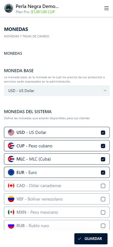 Opciones de multi-monedas