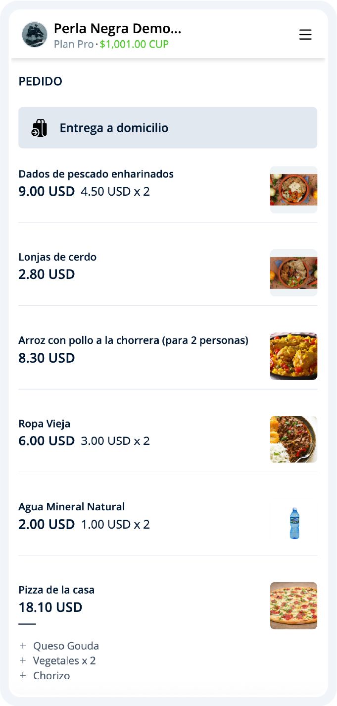 Información detallada del pedido