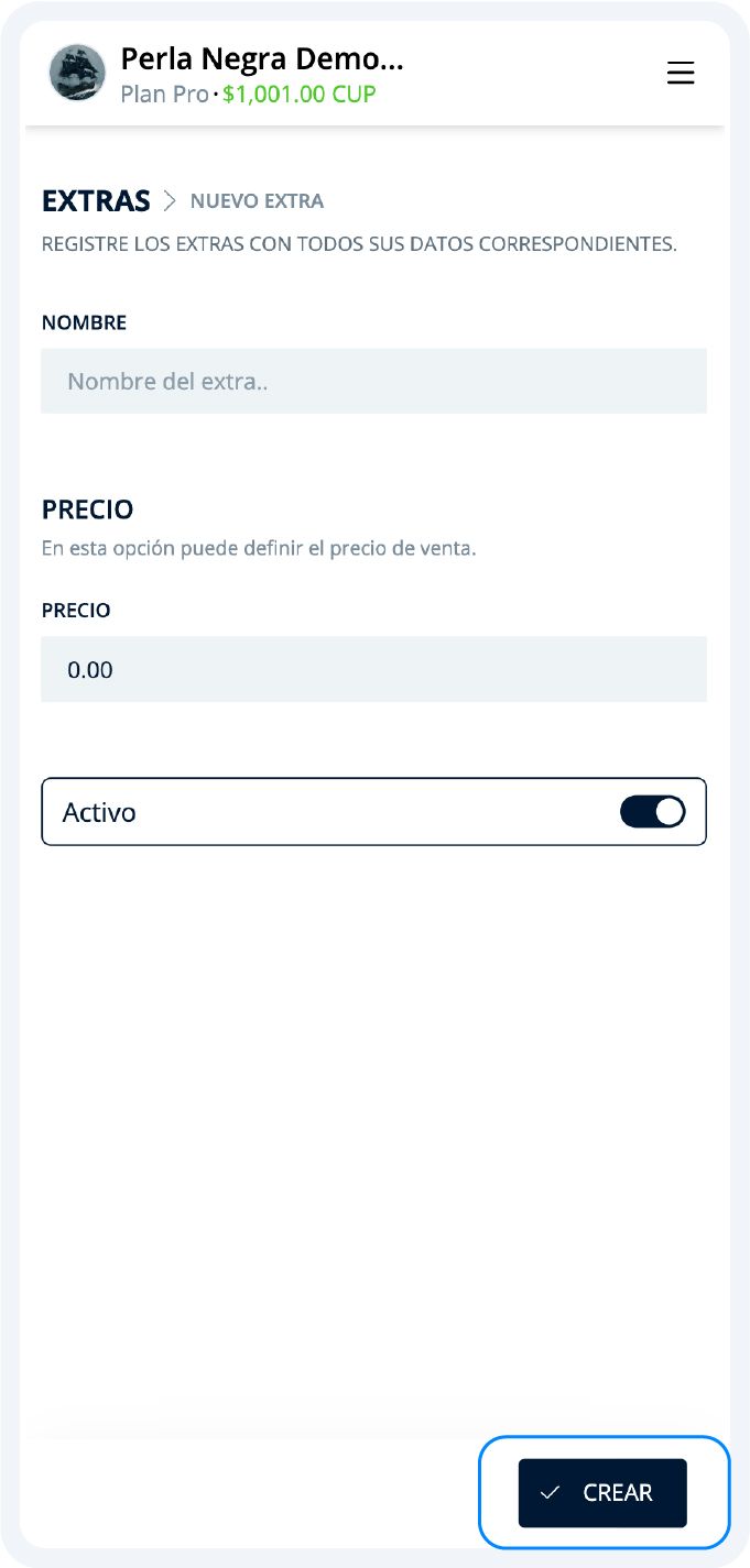 Formulario crear extra