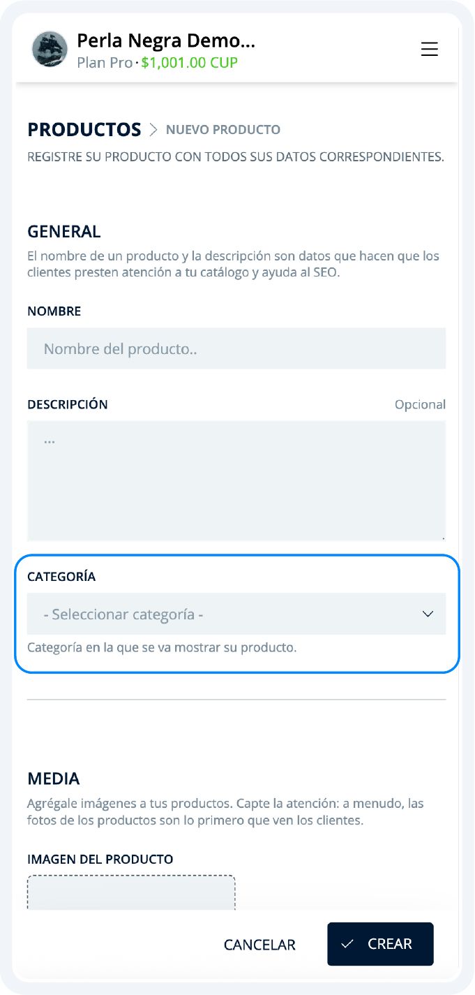 Ejemplo de producto sin categoría
