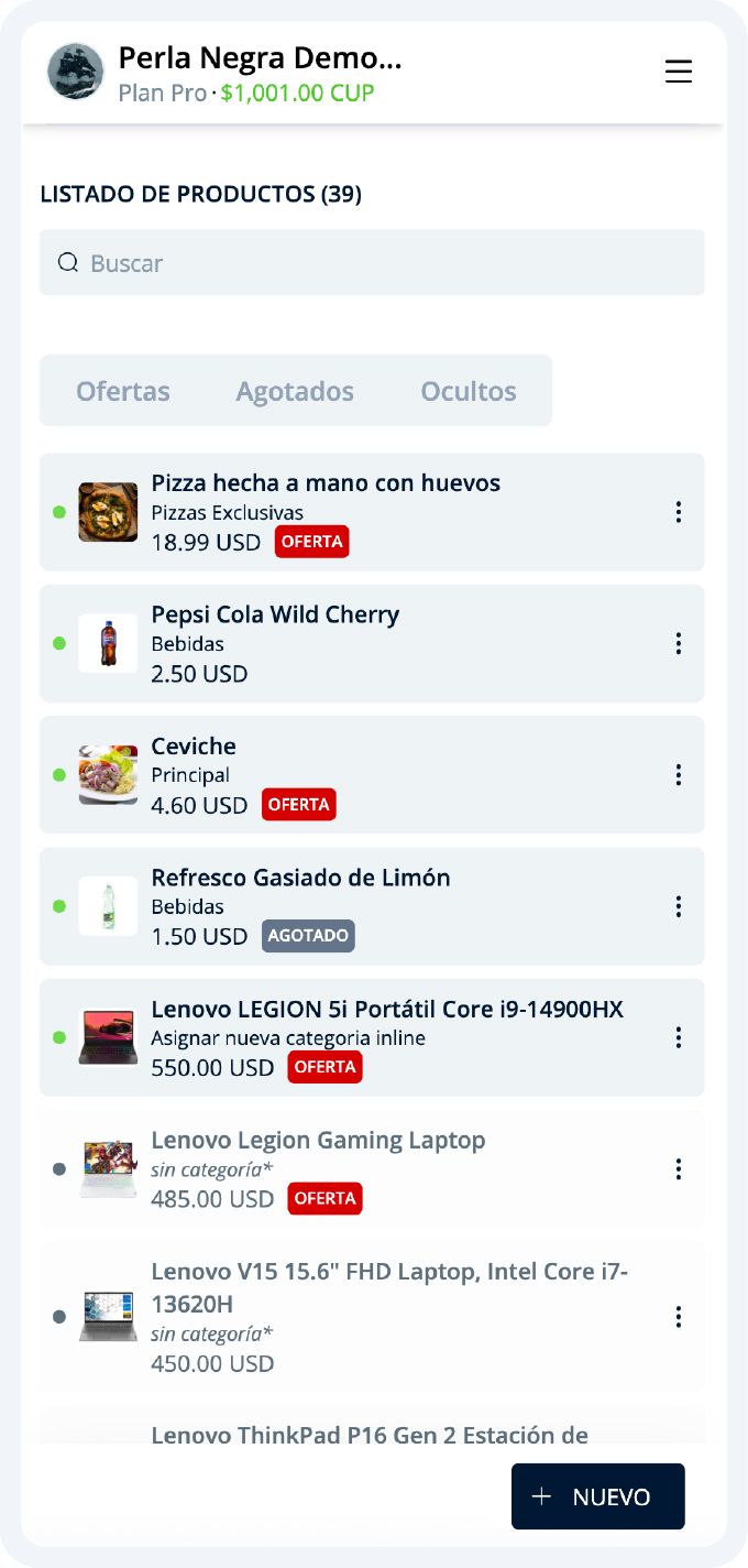 Listado de productos