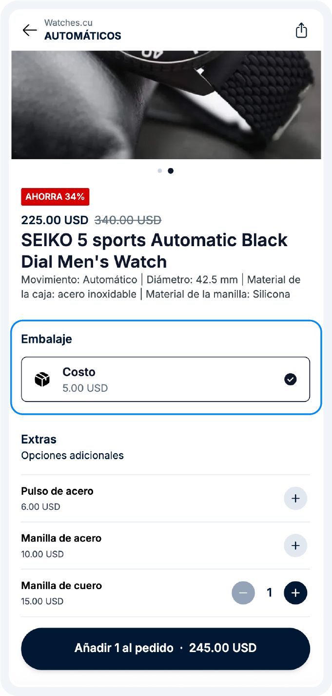 Opción de producto empacable-catálogo