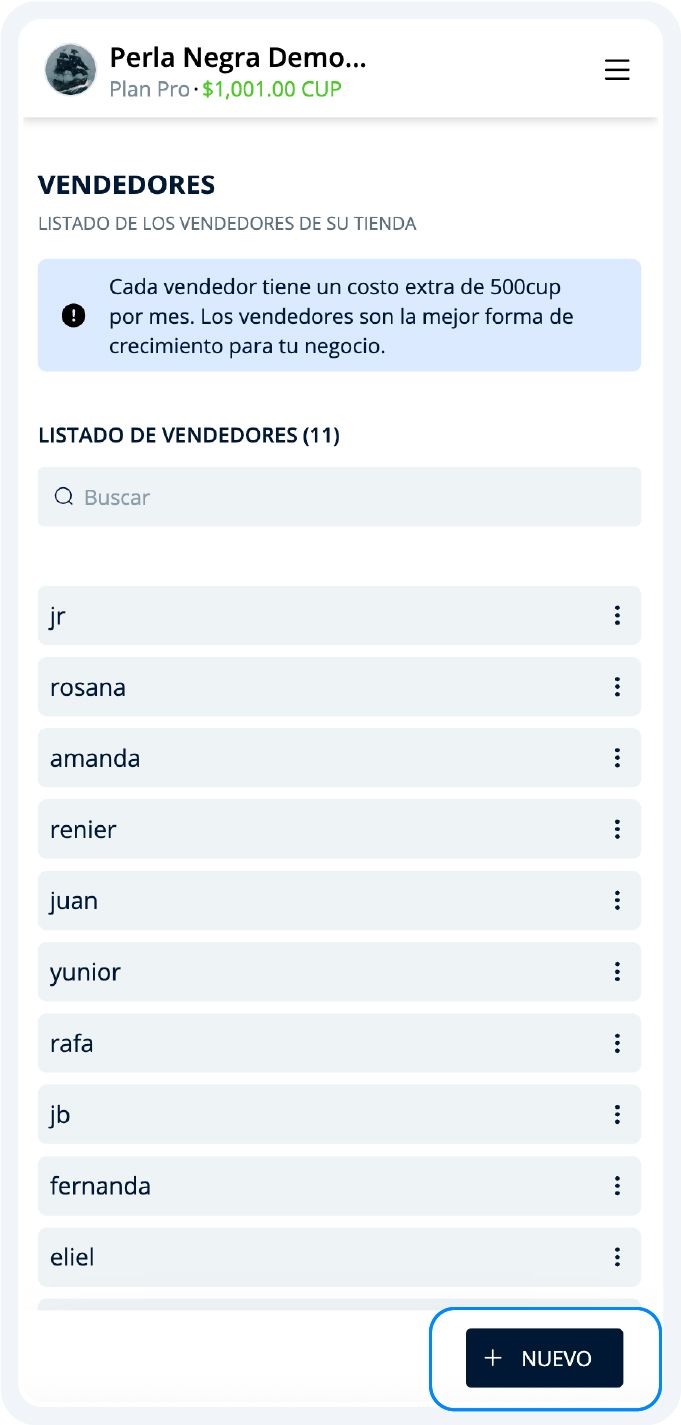 Botón Nuevo Vendedor