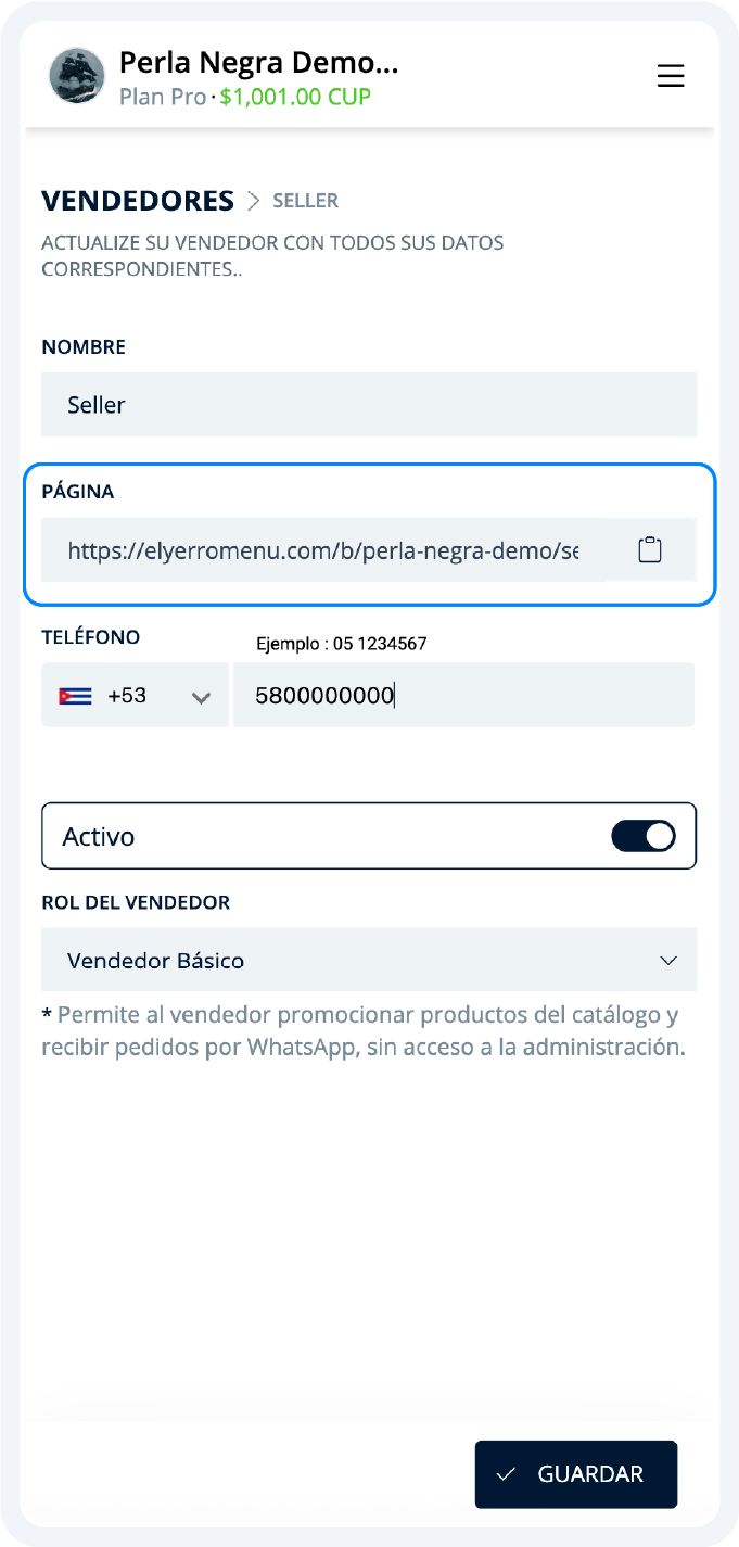 Copiar url de vendedor
