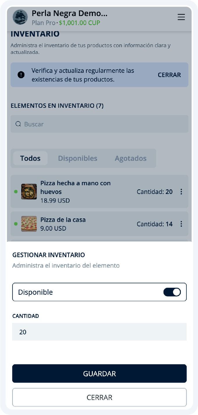Editar cantidad o disponibilidad de producto