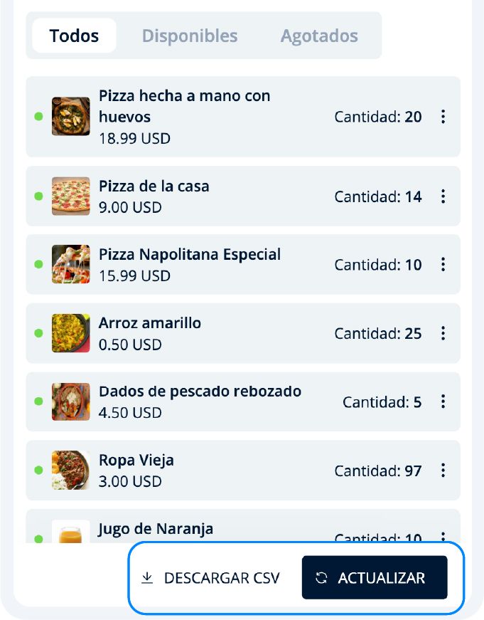 Actualizar inventario y descargar csv