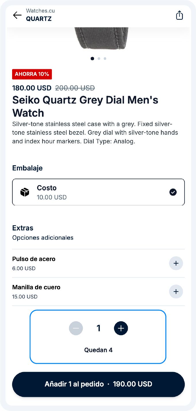 Cantidad restante visible en el detalle del producto