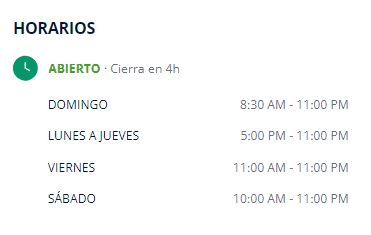 Detalles del horario